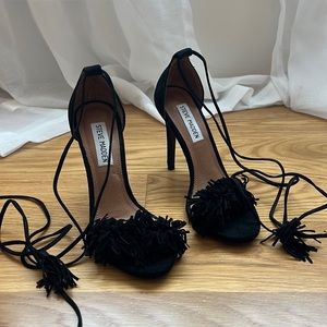 Fringe lace up heels